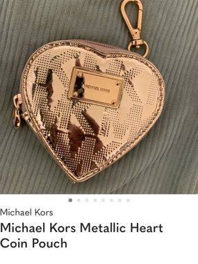 Michael Kors Metallic Heart Coin Purse - patent leather 💚Gold Mirror Finish🌸